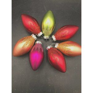 7 RAUCH Glass Bulb Christmas Tree Ornaments Glitter Xmas Holiday 70's 80's